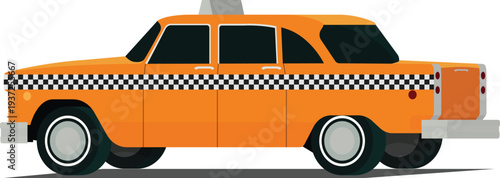 Vintage taxi angled rear side view illustration