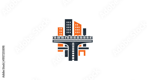 Abstract Urban Illustration Depicting City Buildings and Transportation Infrastructure
