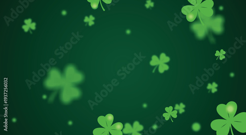 Green Shamrock Clover Leaves Falling on Deep green Background Vector