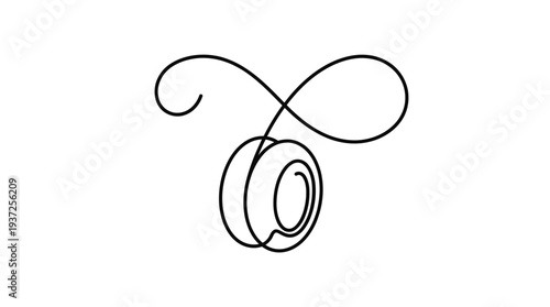 Yo-Yo One-Line Icon, Single Continuous Line Toy with Curved String Minimal Outline