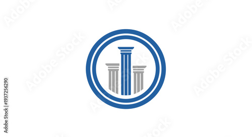 Architectural Column Design in a Blue Circle: Modern Emblem of Strength and Stability