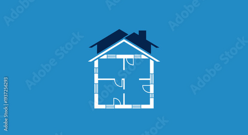 Architectural Blueprint of Home Interior Displayed on Azure Background Design