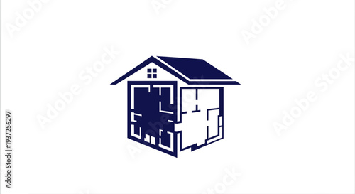 Architectural Blueprint Logo Representing Construction Plans, Design and Residential Elements