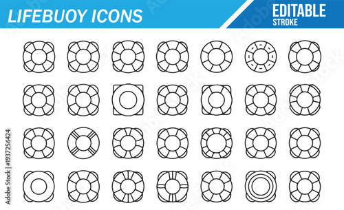 Lifebuoy Life Ring Symbol Icons Editable Vector Collection Isolated on White