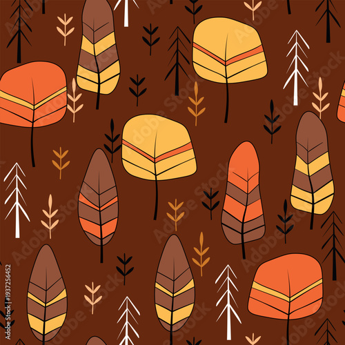 Seamless pattern with trees, plants. Color vector background. Spring, autumn tree for your design. Eco idea concept. Print design for wallpapers, fabric, textile.