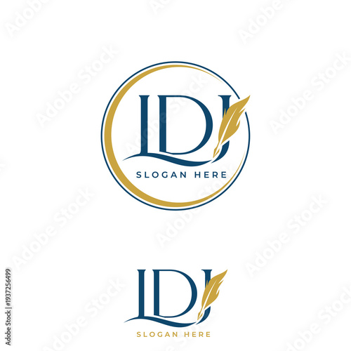 Creative Notary LDJ letter Logo With feather vector for your business and company
