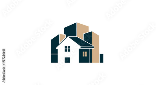 Architectural Harmony: Modern House and Skyscrapers Integrated Logo Design Concept
