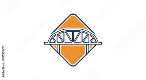 Architectural Illustration: Bridge Symbol With Geometric Design and Orange Background