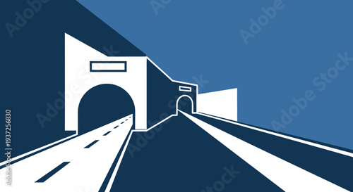 Architectural Perspective Of Tunnel Entrances And Roads With Simple Geometric Shapes