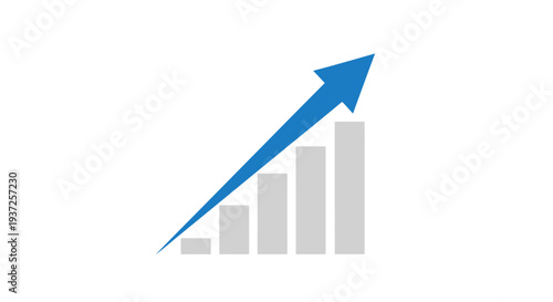 Business Growth And Financial Success Shown With Rising Bar Graph And Blue Arrow