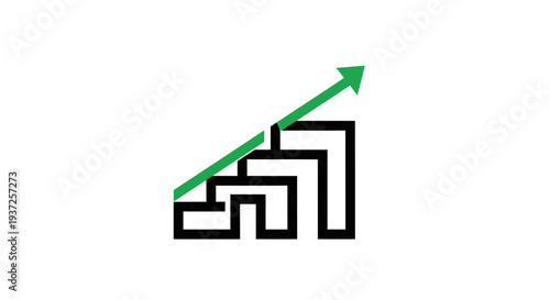 Business Growth: Conceptual Representation of Ascending Progress with Green Arrow