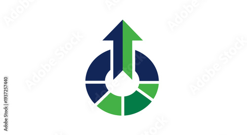 Business Growth Visualization Featuring Arrow Rising Above Circular Process Representation