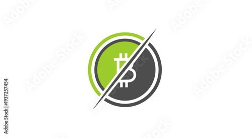 Bitcoin Logo Design With Green And Gray Circle And A Slash, Crypto Digital Art