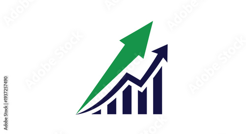Business Growth Visualization Showing Ascending Arrow and Progress Bar Graph Chart