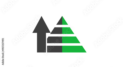 Business Growth Visualization Showing A Pyramid and Upward Arrow for Improvement and Progression