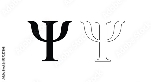 Two psi symbols one solid black and one white outline silhouette