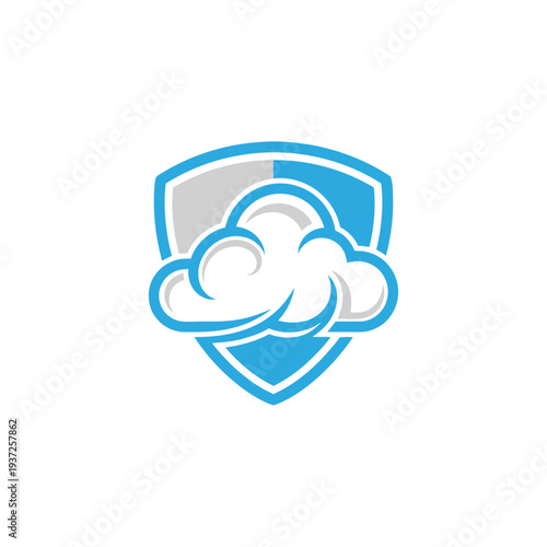 Cloud Security Shield Emblem: Secure Digital Data Protection and Online Safeguarding Concept