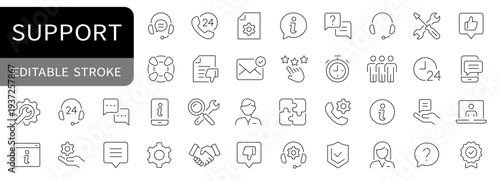 Customer service and Support simple line icons set. vector. editable stroke