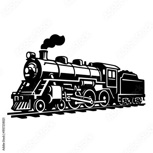 Vintage Steam Train Locomotive Silhouette Vector Illustration