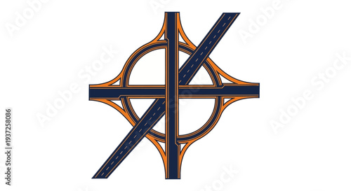 Complex Highway Interchange Design Depiction in a Vector Illustration Style