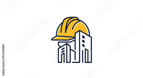 Construction Logo Depicting Hard Hat and Buildings, Illustrating Development and Growth