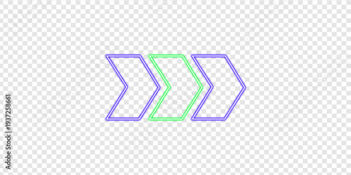 Modern Neon Arrows - Glowing Purple and Green Directional Chevrons on Transparent Background