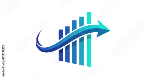 Depicting Growth and Progress: An Upward Arrow Accompanying a Growing Bar Chart Illustration