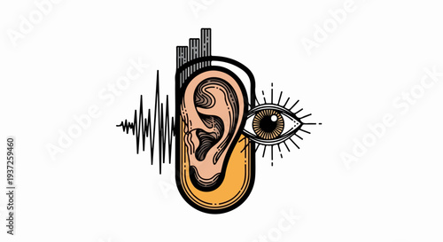 Ear and eye symbol with waveform and vertical bars