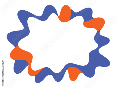 Colorful abstract shape with blue and orange wavy lines on white background for design