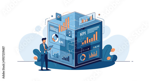 Vector illustration of businessman analyzing KPI data