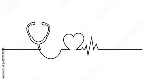 A stethoscope and a heart with an ecg rhythm