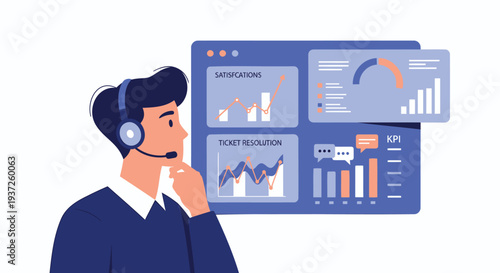 Vector illustration of customer service representative with dashboard