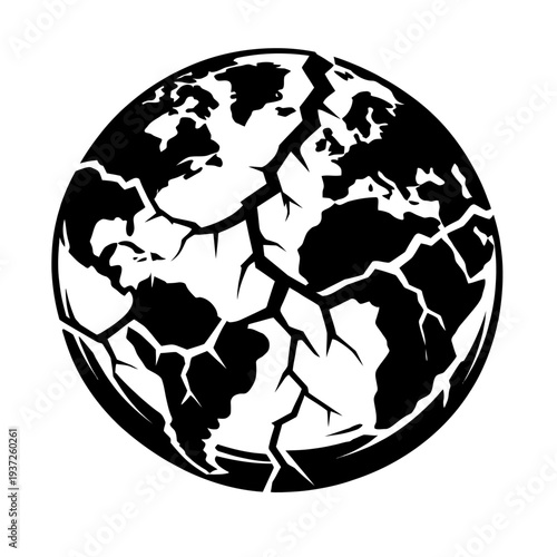 Cracked Earth globe illustration on white background representing environmental issues and global concerns
