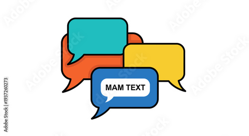 Colorful speech bubbles with placeholder text.