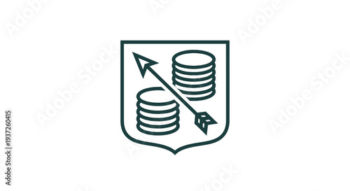 Financial Symbol of Investment, Growth, and Arrow Through Stacks of Coins In Shield Shape