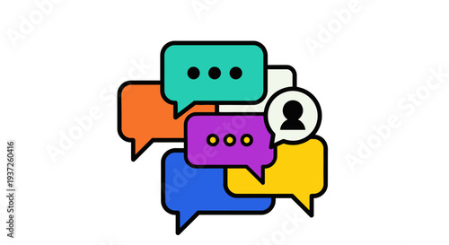 Colorful speech bubbles with user icon symbolizing communication and conversation.
