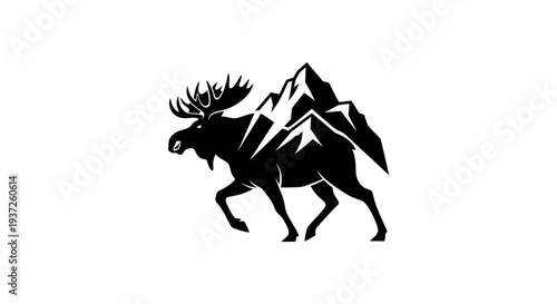 Moose and mountain silhouette vector