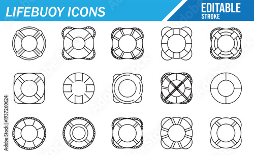Life Preserver Lifebuoy Vector Icon Pack Nautical Rescue Equipment Symbols