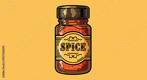 Vintage spice jar illustration with decorative label