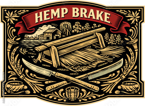 Hemp Brake Fiber Craft Vintage Label Vector