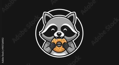 Cartoon raccoon eating donut graphic