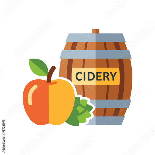 Fresh apple and cider barrel illustration for autumn harvest and beverage concept