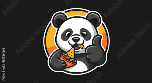 Cartoon panda eating food with thumbs up
