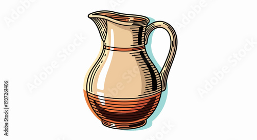 Two tone ceramic pitcher with blue drop shadow illustration