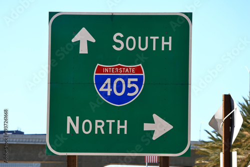 Freeway entrance sign Interstate California 405 North and South
