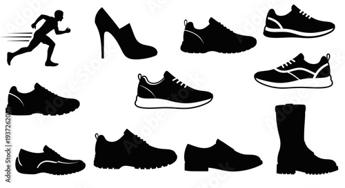 Footwear Silhouette Vector Set - Collection of Shoes and Boots