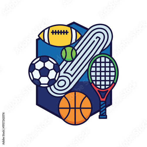 Collection of sports equipment icons set flat design vector illustration