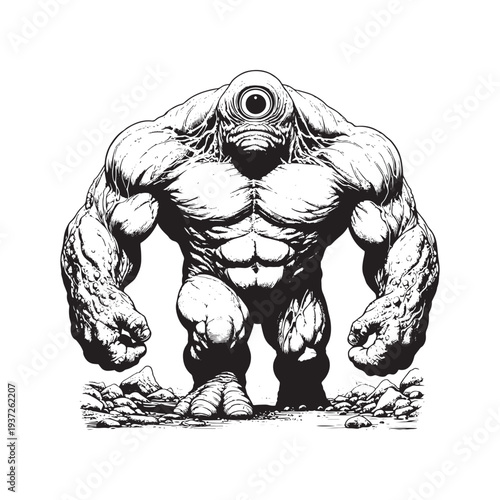A large, muscular creature with a single eye stands aggressively.