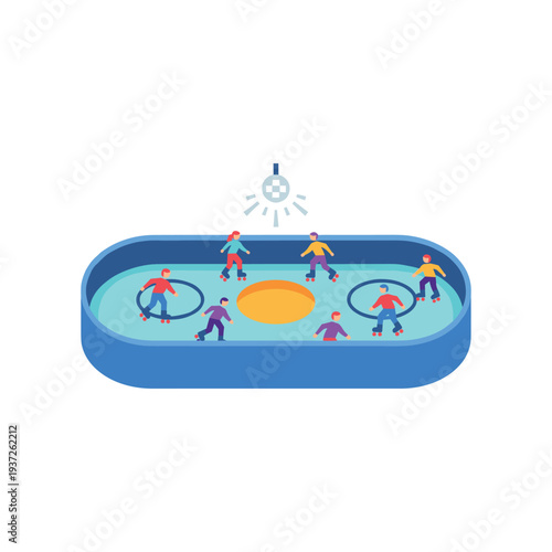 Children playing joyfully in summer inflatable pool with sun and toys illustration