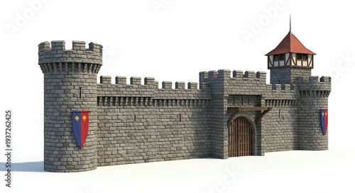 Medieval Castle Architecture with Stone Walls and Towers